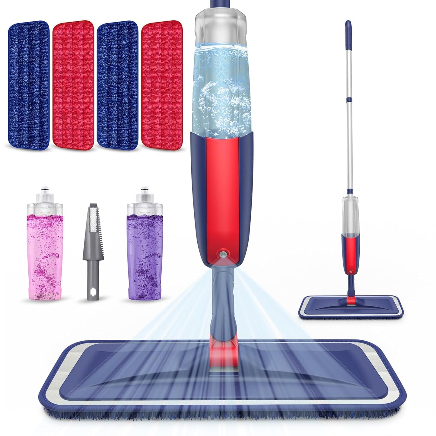 Spray Mops for Hardwood Floor Cleaning - 4X Reusable Washable Microfiber Pads, 2X Bottles, Wood, Laminate, Ceramic Tiles
