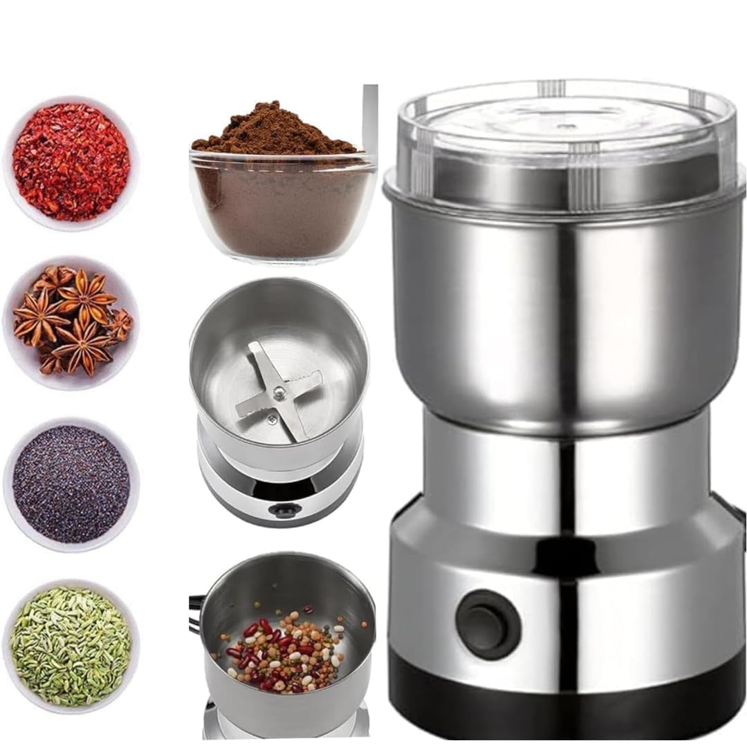 Stainless Steel Nima Multifunctional Grinder Smash Machine Coffee Beans Electric Grinder and Coffee Maker Household Electric Mixer Grinder (Stainless Steel)