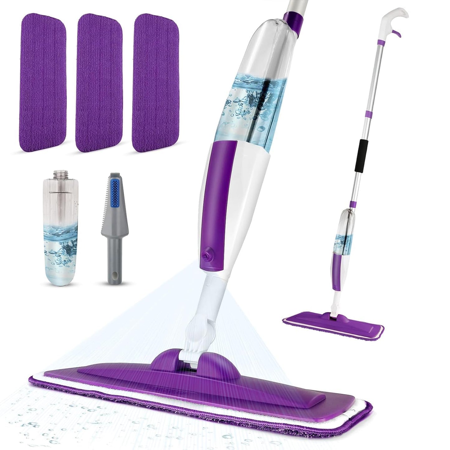 Spray Mops for Floor Cleaning Floor Mop with A Refillable Spray Bottle and 3 Washable Microfiber Pads Home Or Commercial Use Dry Wet Flat Mop for Hardwood Laminate Wood (Pure Purple)