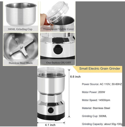 Stainless Steel Nima Multifunctional Grinder Smash Machine Coffee Beans Electric Grinder and Coffee Maker Household Electric Mixer Grinder (Stainless Steel)