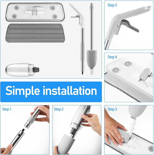 3In1 Stainless Steel Microfiber Floor Cleaning Spray Mop with Removable Washable Cleaning Pad and Integrated Water Spray, 360 Degree Easy Floor Cleaning mop for Home, Kitchen & Office use