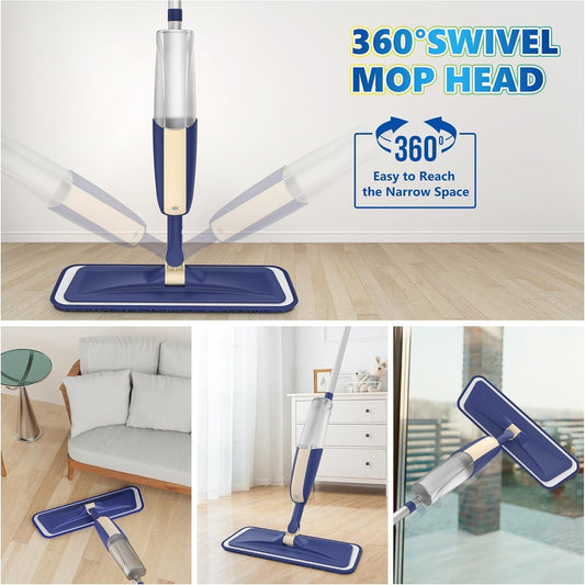 Stainless Steel Microfiber Floor Cleaning Spray Mop with Removable Washable Cleaning Pad and Integrated Water Spray Mechanism,mop for Cleaning Floor,360 Degree Easy Floor Cleaning