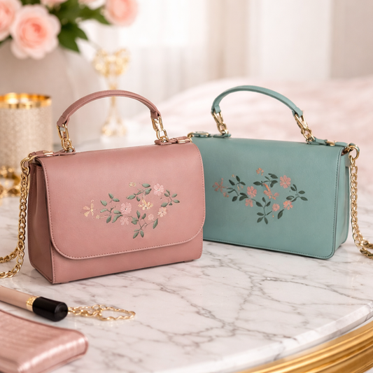 Elegant Floral Embroidered Women’s Handbag with Top Handle | Stylish Sling Bag
