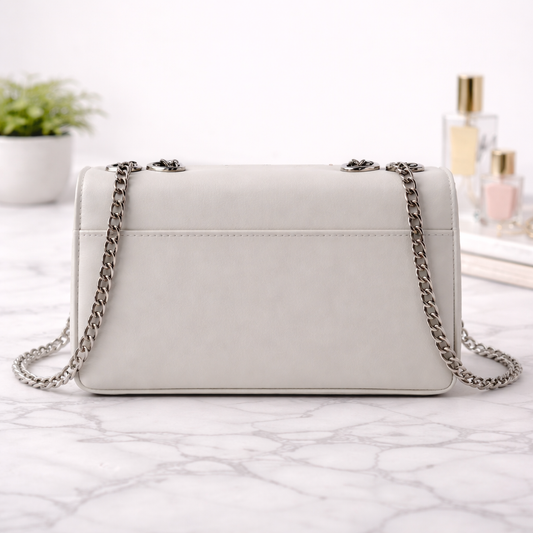 Elegant Grey Women’s Sling Bag with Chain Strap | Textured Faux Leather Crossbody Bag