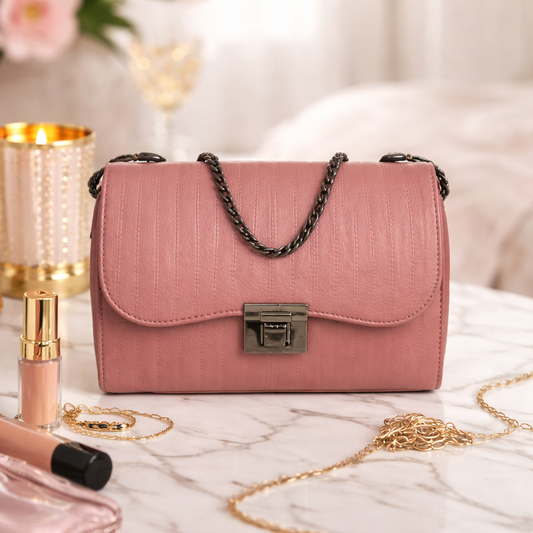 Elegant Pink Women’s Sling Bag with Metal Chain Strap | Stylish Crossbody Purse