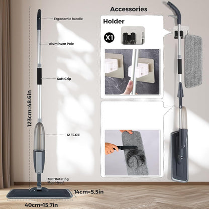 Spray Mop for Floor Cleaning, Dry Wet Use with 6pcs Microfiber Washable Pads 6pc Scrubber and 1pc Mop Holder, Mop Water Sprayer for Wood Hardwood Laminate Ceramic Tiles Deep Clean.