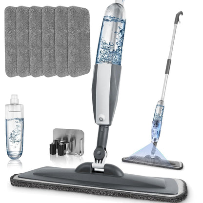Spray Mop for Floor Cleaning, Dry Wet Use with 6pcs Microfiber Washable Pads 6pc Scrubber and 1pc Mop Holder, Mop Water Sprayer for Wood Hardwood Laminate Ceramic Tiles Deep Clean.