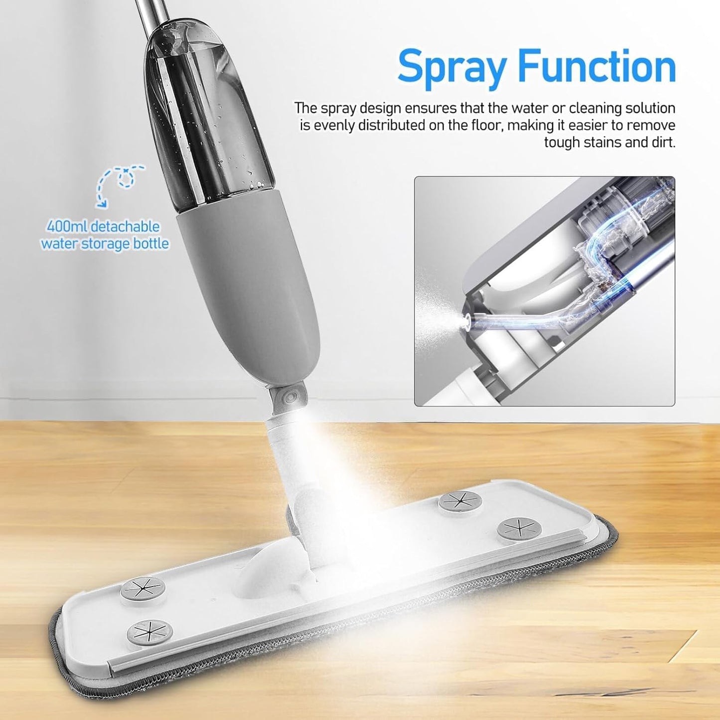 3In1 Stainless Steel Microfiber Floor Cleaning Spray Mop with Removable Washable Cleaning Pad and Integrated Water Spray, 360 Degree Easy Floor Cleaning mop for Home, Kitchen & Office use