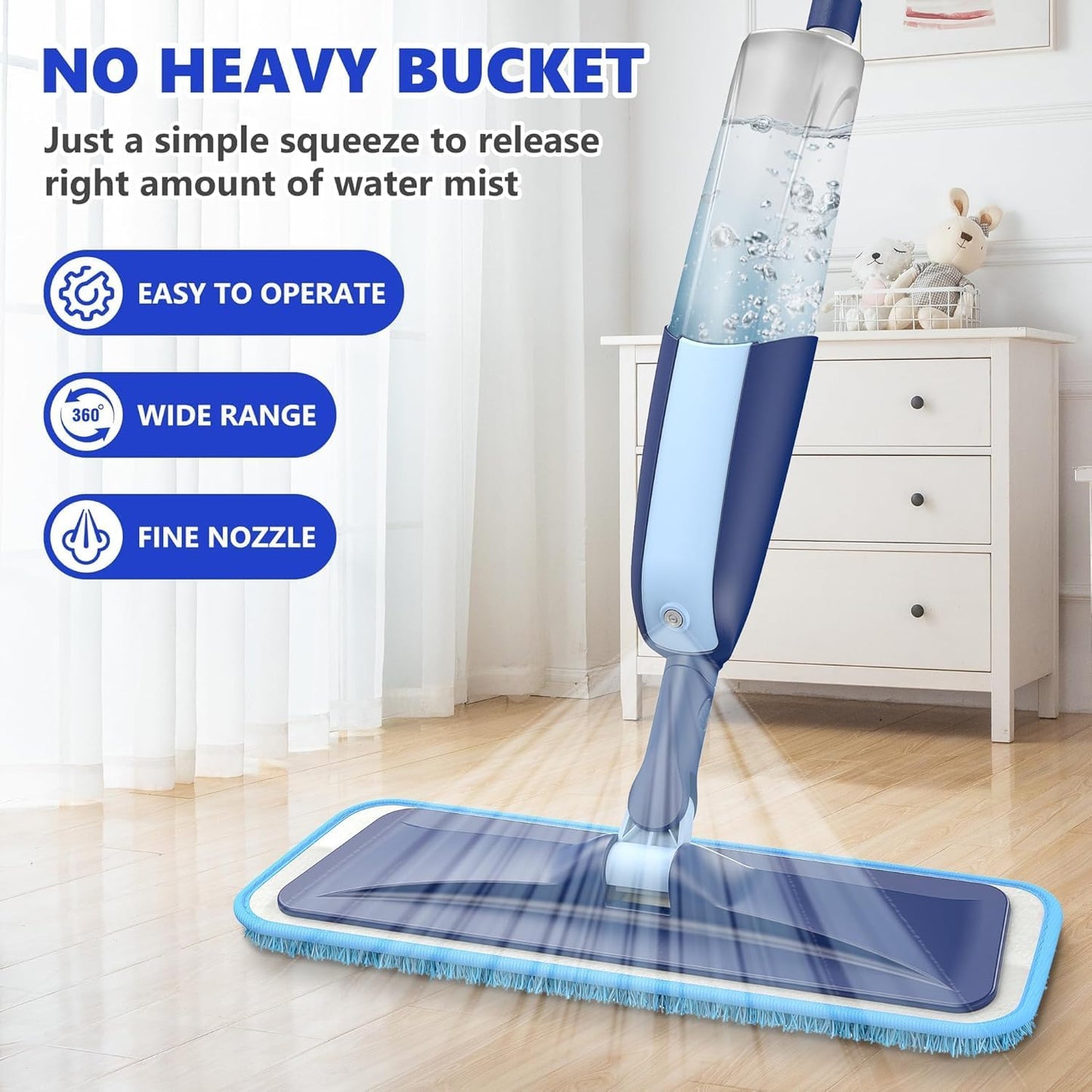 Microfiber Wet Spray Mops for Hardwood Floor Cleaning, Dry Wet Dust Wood Floor Mop with 4 Reusable Washable Mop Pads Refills Fit for Swiffer Power , Flat for Laminate Ceramic Vinyl Tile