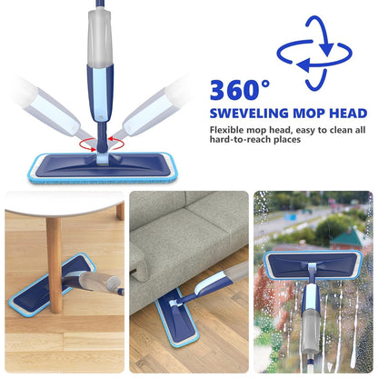 Microfiber Wet Spray Mops for Hardwood Floor Cleaning, Dry Wet Dust Wood Floor Mop with 4 Reusable Washable Mop Pads Refills Fit for Swiffer Power , Flat for Laminate Ceramic Vinyl Tile