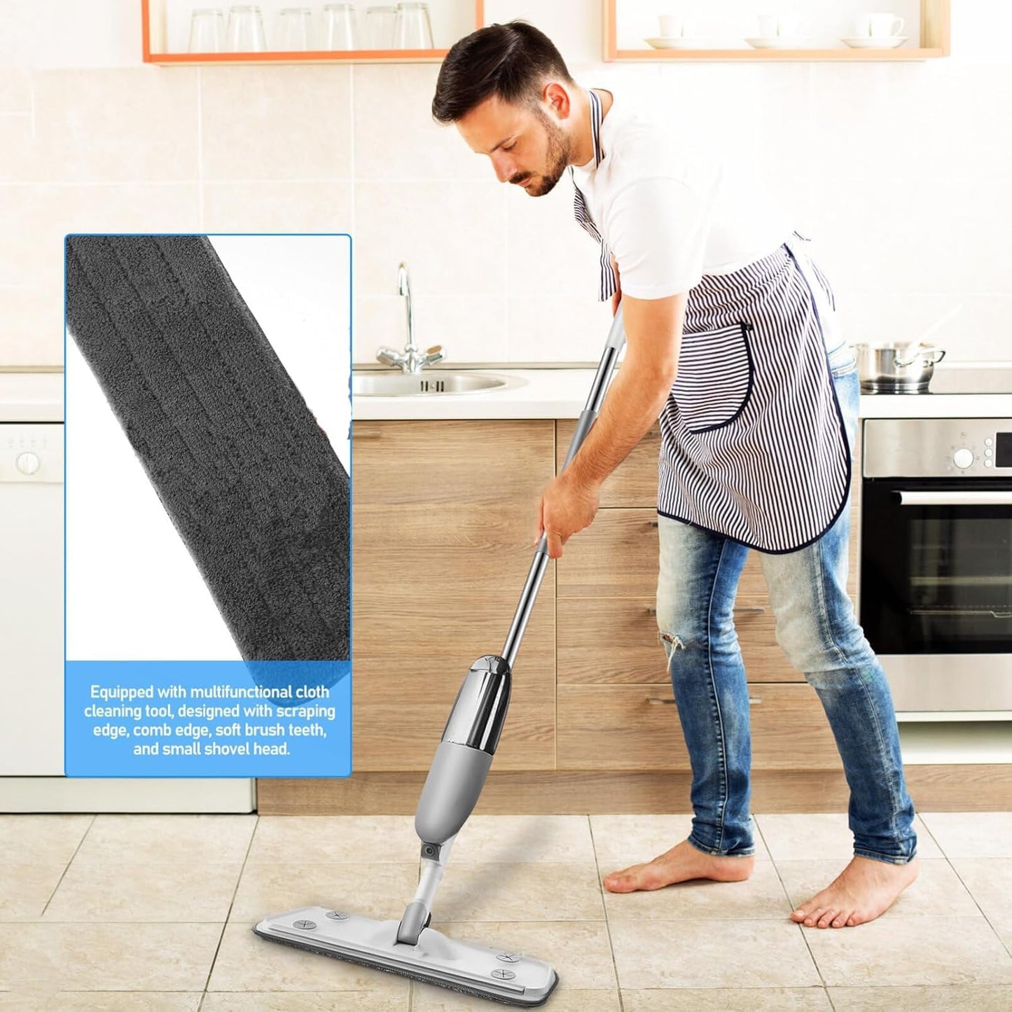 3In1 Stainless Steel Microfiber Floor Cleaning Spray Mop with Removable Washable Cleaning Pad and Integrated Water Spray, 360 Degree Easy Floor Cleaning mop for Home, Kitchen & Office use