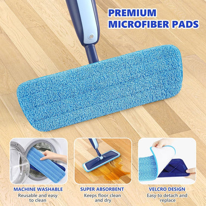 Microfiber Wet Spray Mops for Hardwood Floor Cleaning, Dry Wet Dust Wood Floor Mop with 4 Reusable Washable Mop Pads Refills Fit for Swiffer Power , Flat for Laminate Ceramic Vinyl Tile