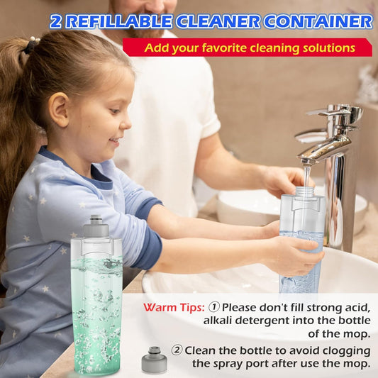 Spray Mops for Hardwood Floor Cleaning - 4X Reusable Washable Microfiber Pads, 2X Bottles, Wood, Laminate, Ceramic Tiles