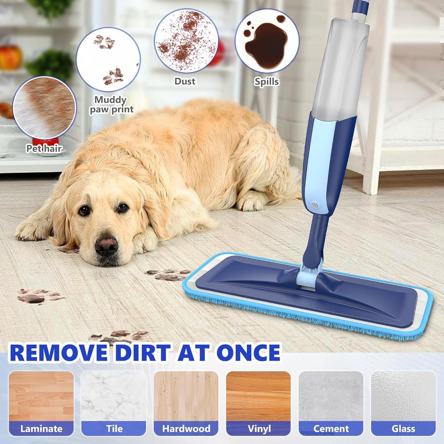 Microfiber Wet Spray Mops for Hardwood Floor Cleaning, Dry Wet Dust Wood Floor Mop with 4 Reusable Washable Mop Pads Refills Fit for Swiffer Power , Flat for Laminate Ceramic Vinyl Tile