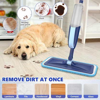 Microfiber Wet Spray Mops for Hardwood Floor Cleaning, Dry Wet Dust Wood Floor Mop with 4 Reusable Washable Mop Pads Refills Fit for Swiffer Power , Flat for Laminate Ceramic Vinyl Tile