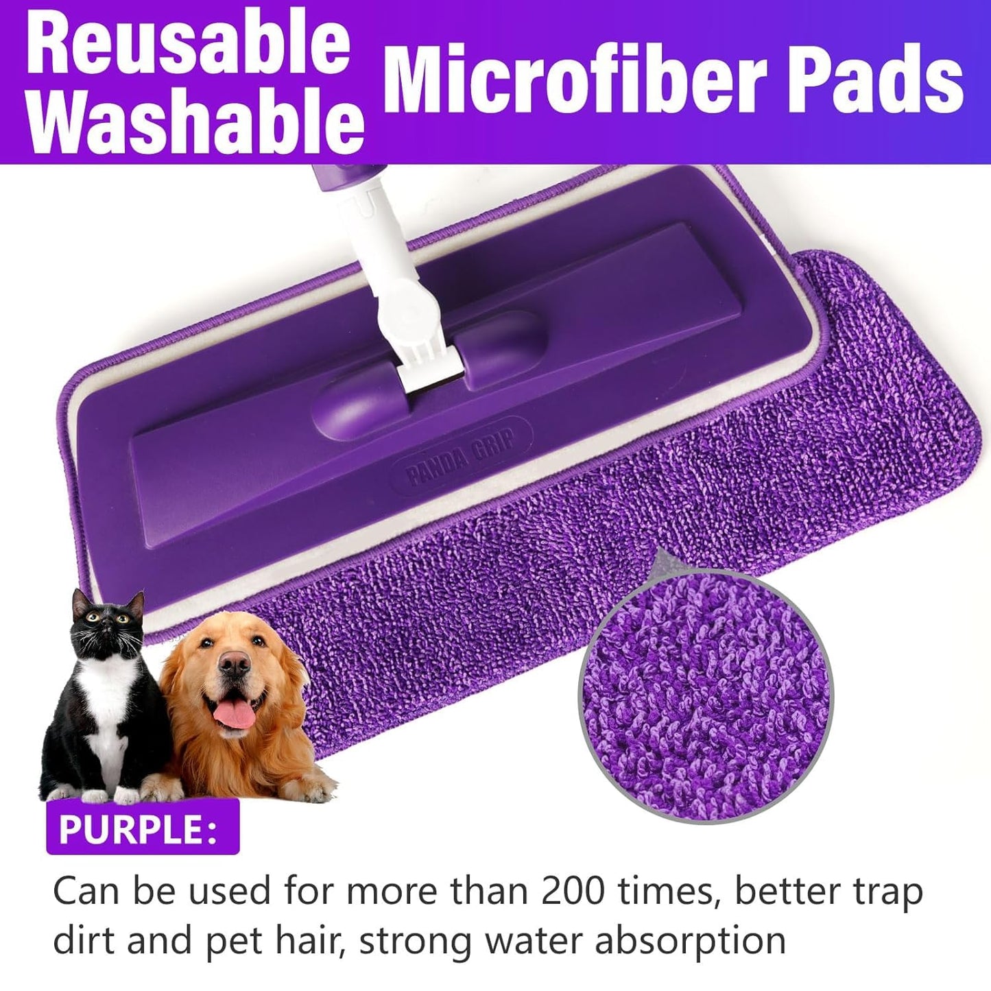 Spray Mops for Floor Cleaning Floor Mop with A Refillable Spray Bottle and 3 Washable Microfiber Pads Home Or Commercial Use Dry Wet Flat Mop for Hardwood Laminate Wood (Pure Purple)