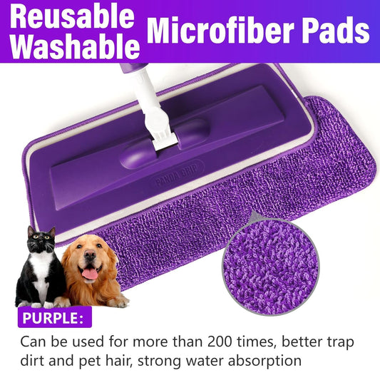 Spray Mops for Floor Cleaning Floor Mop with A Refillable Spray Bottle and 3 Washable Microfiber Pads Home Or Commercial Use Dry Wet Flat Mop for Hardwood Laminate Wood (Pure Purple)