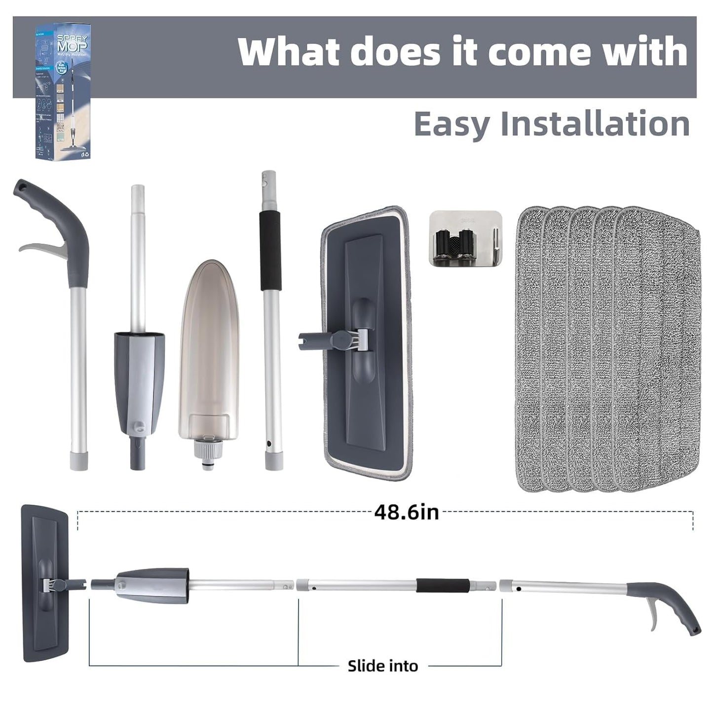 Spray Mop for Floor Cleaning, Dry Wet Use with 6pcs Microfiber Washable Pads 6pc Scrubber and 1pc Mop Holder, Mop Water Sprayer for Wood Hardwood Laminate Ceramic Tiles Deep Clean.