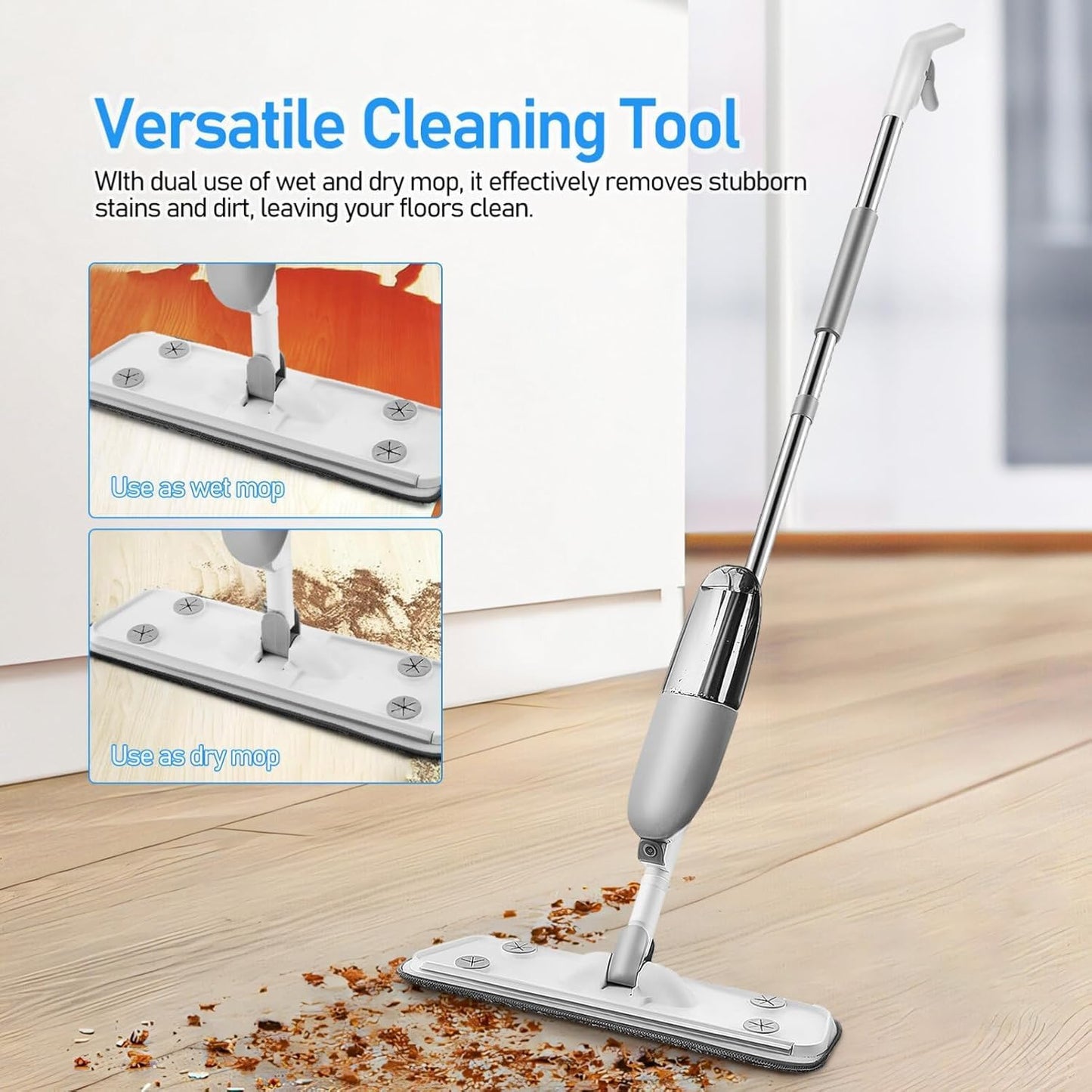 3In1 Stainless Steel Microfiber Floor Cleaning Spray Mop with Removable Washable Cleaning Pad and Integrated Water Spray, 360 Degree Easy Floor Cleaning mop for Home, Kitchen & Office use