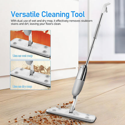 3In1 Stainless Steel Microfiber Floor Cleaning Spray Mop with Removable Washable Cleaning Pad and Integrated Water Spray, 360 Degree Easy Floor Cleaning mop for Home, Kitchen & Office use