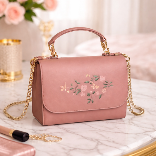 Elegant Floral Embroidered Women’s Handbag with Top Handle | Stylish Sling Bag