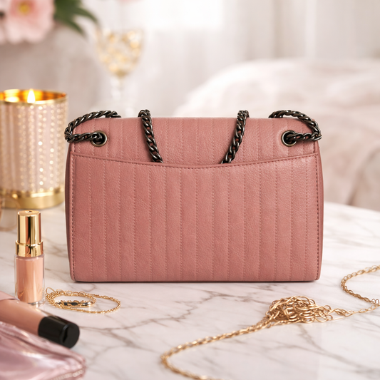 Elegant Pink Women’s Sling Bag with Metal Chain Strap | Stylish Crossbody Purse